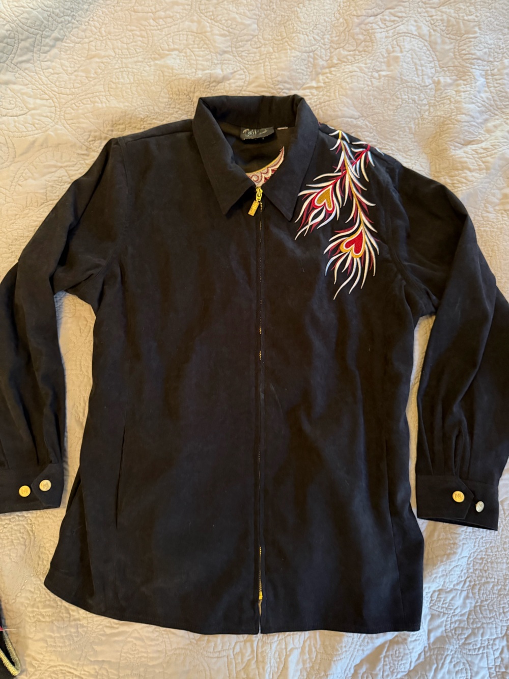 Bob Mackie Black phoenix Embroidered Zip-Front Jacket